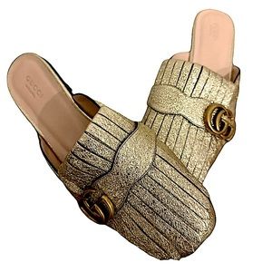 Gucci Marmont leather flats  with fringe- 39EU